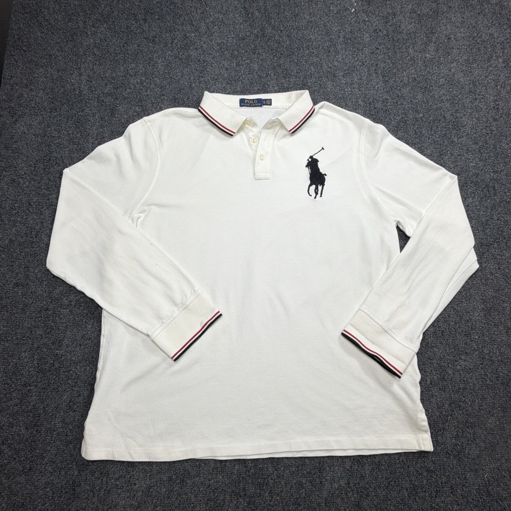 Polo Ralph Lauren Rugby Shirt Mens XL White Big Pony Logo Long Sleeve Cuffed
